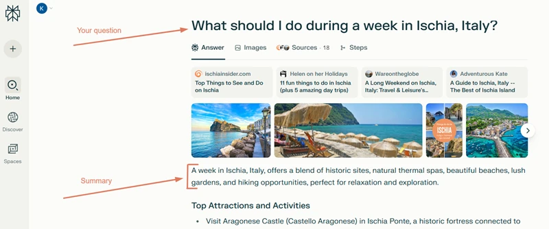 Example of using Perplexity AI for travel blog SEO insights and topic planning